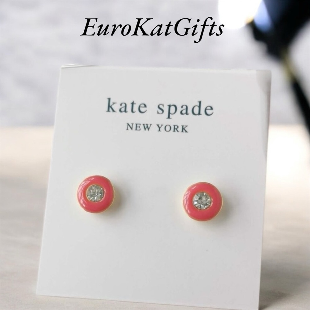 NWT Kate Spade Red Pink candy CZ Gold Stud Earrings with dust bag NEW